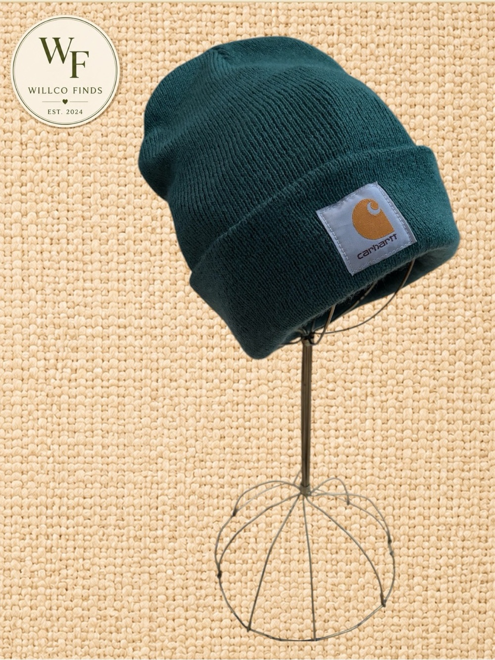 Carhartt Dark Green Cuffed Knit Beanie Watch Hat Logo Patch Unisex Winter Cap